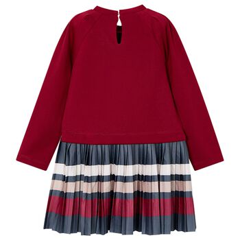 Girls Red Striped Pleated Dress