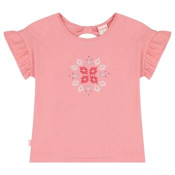 Girls Pink Embroidered Flower T-Shirt