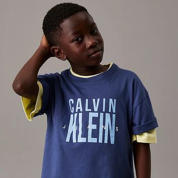 Boys Blue Logo Print Cotton T-Shirt