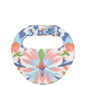 حقيبة يد مطرزة بالزهور باللونين الابيض و الازرق للبنات 