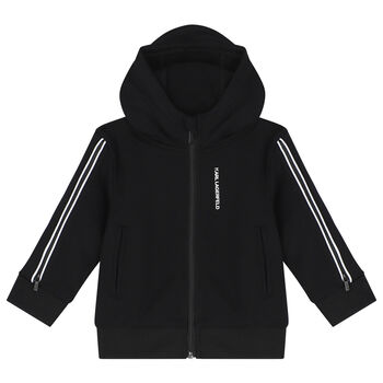 Younger Boys Black Logo Hooded Zip Up Top