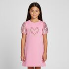 Girls Pink Heart Logo Sequins Dress, 1, hi-res
