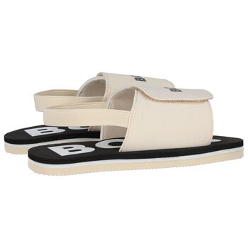 Boys Beige & Black Logo Sandals