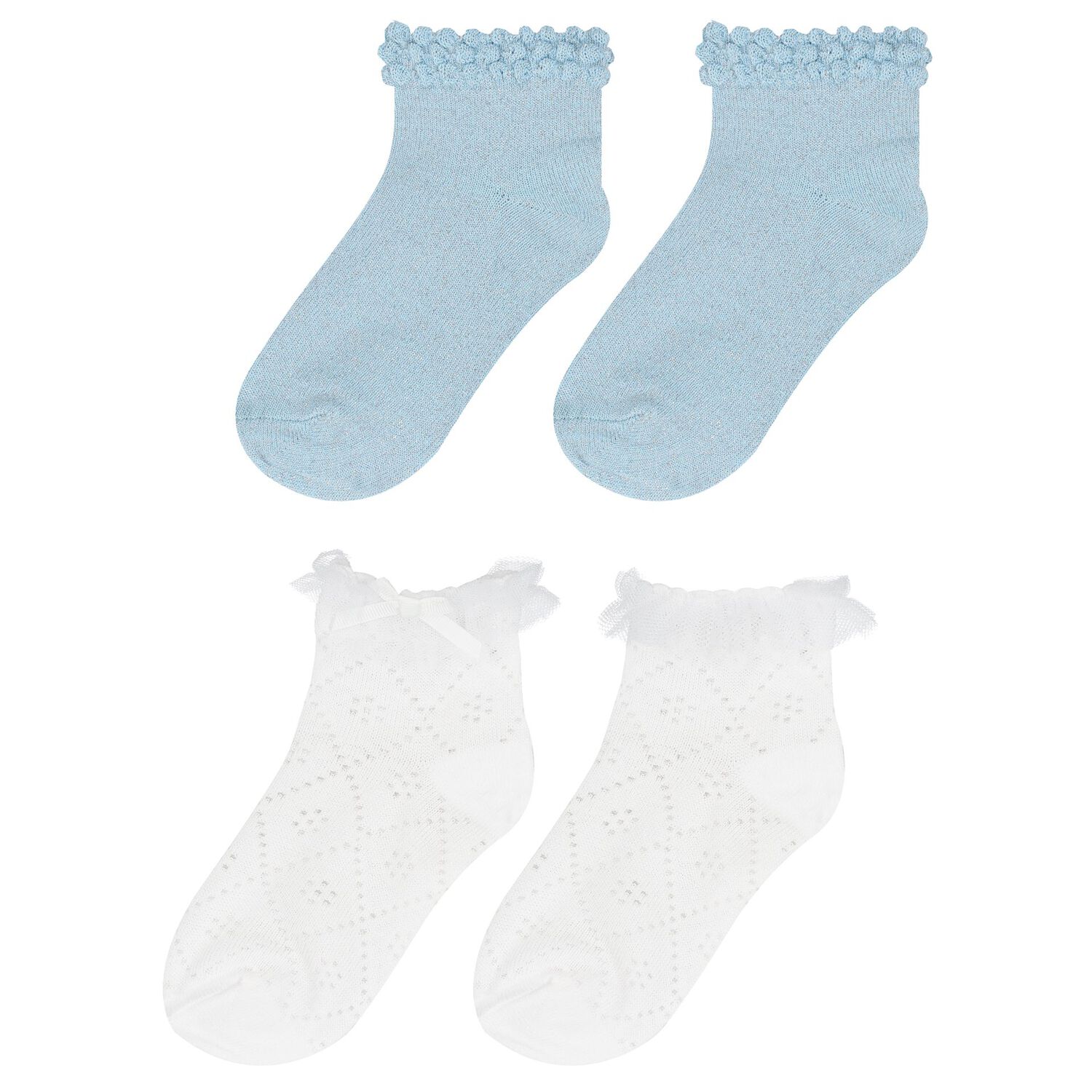 Baby Girls Blue & White Cotton Socks (2 Pack), 1, hi-res image number null