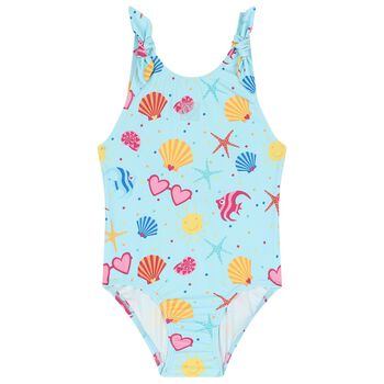 Girls Aqua Printed Swimsuit