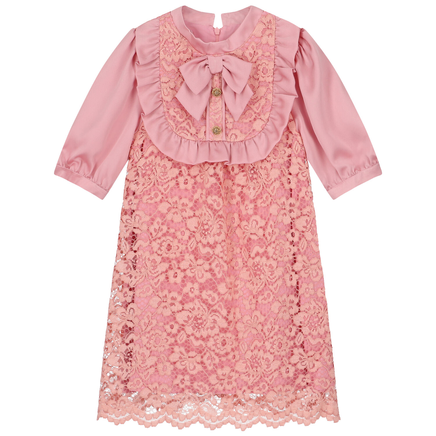 Girls Pink Satin & Lace Dress, 1, hi-res image number null