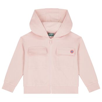 Girls Pink Logo Hooded Zip Up Top