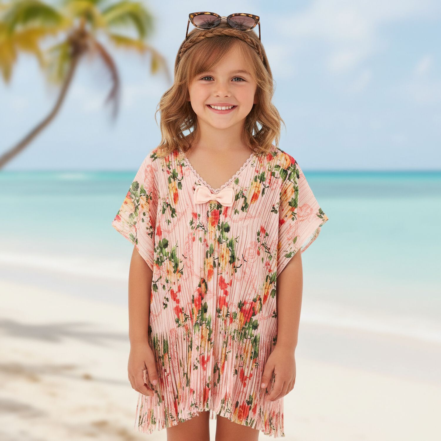 Girls Pink Pleated Kaftan, 1, hi-res image number null