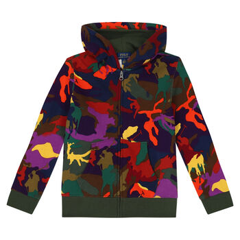 Boys Multi-Colored Camouflaged Logo Zip Up Top