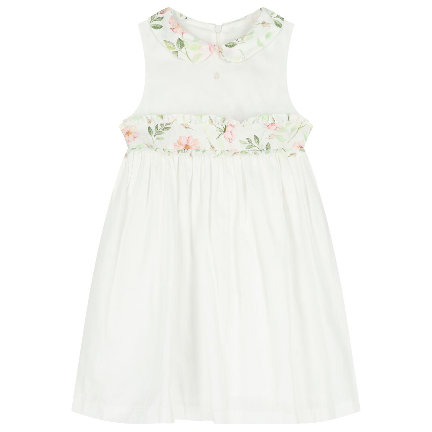 Girls White Ruffled Floral Dress, 1, hi-res
