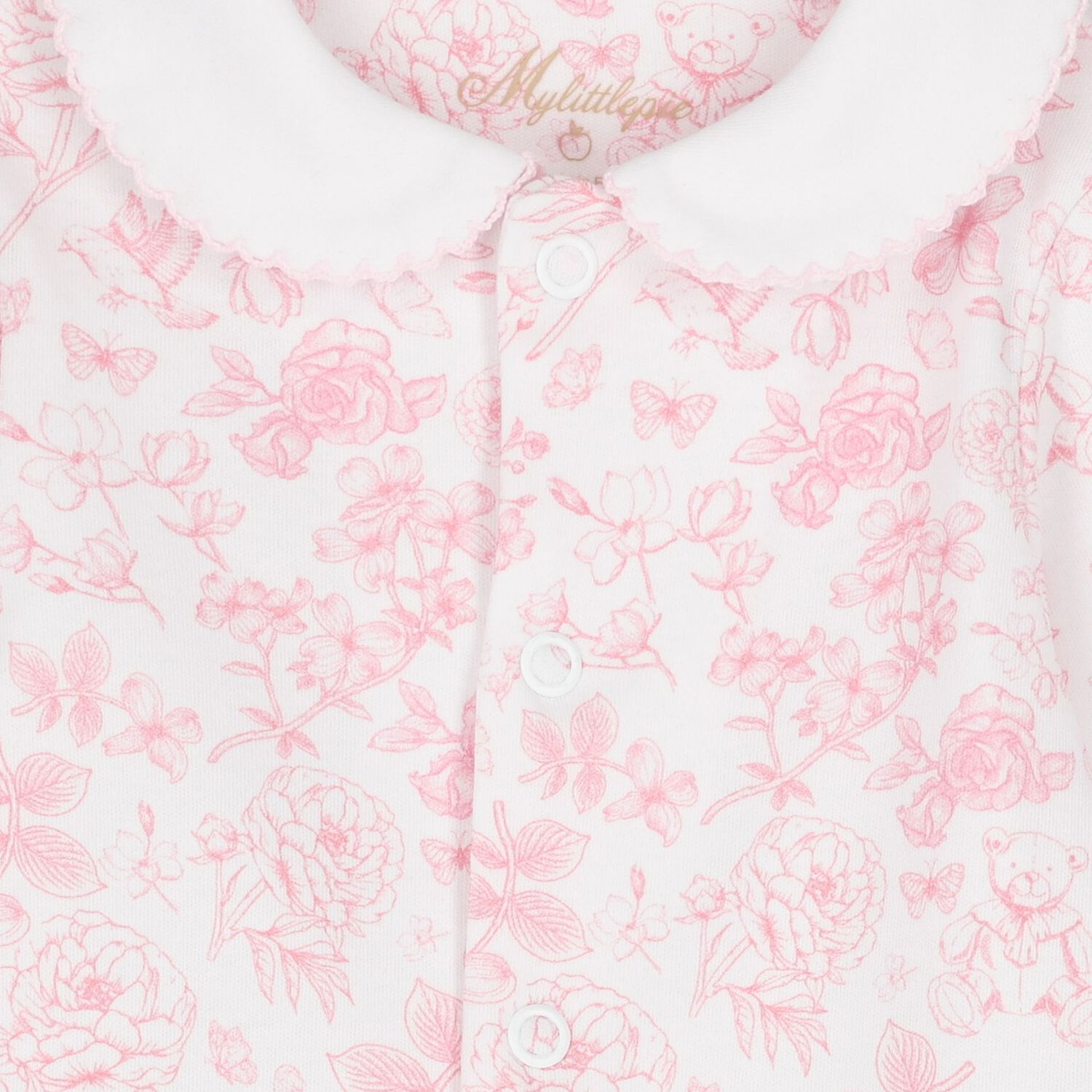 Baby Girls White & Pink Toile de Jouy Babygrow, 1, hi-res image number null