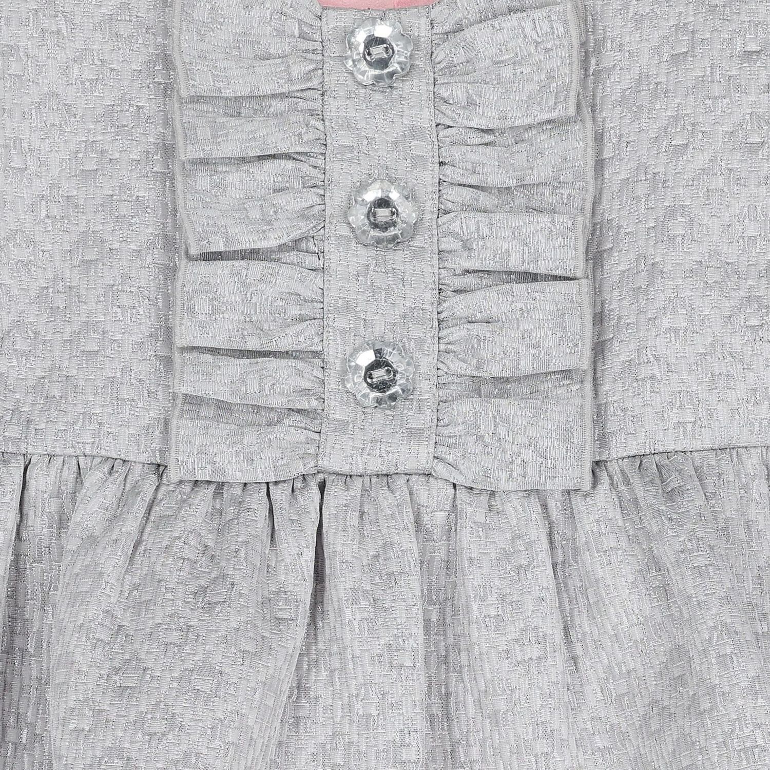 Girls Grey Jacquard Tiered Dress, 1, hi-res