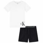 Boys White & Black Logo Pyjamas, 1, hi-res