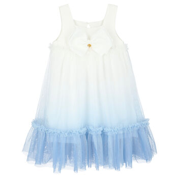 Girls White & Blue Tulle Ombre Dress
