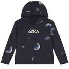 Boys Navy Blue Space Hooded Top, 1, hi-res