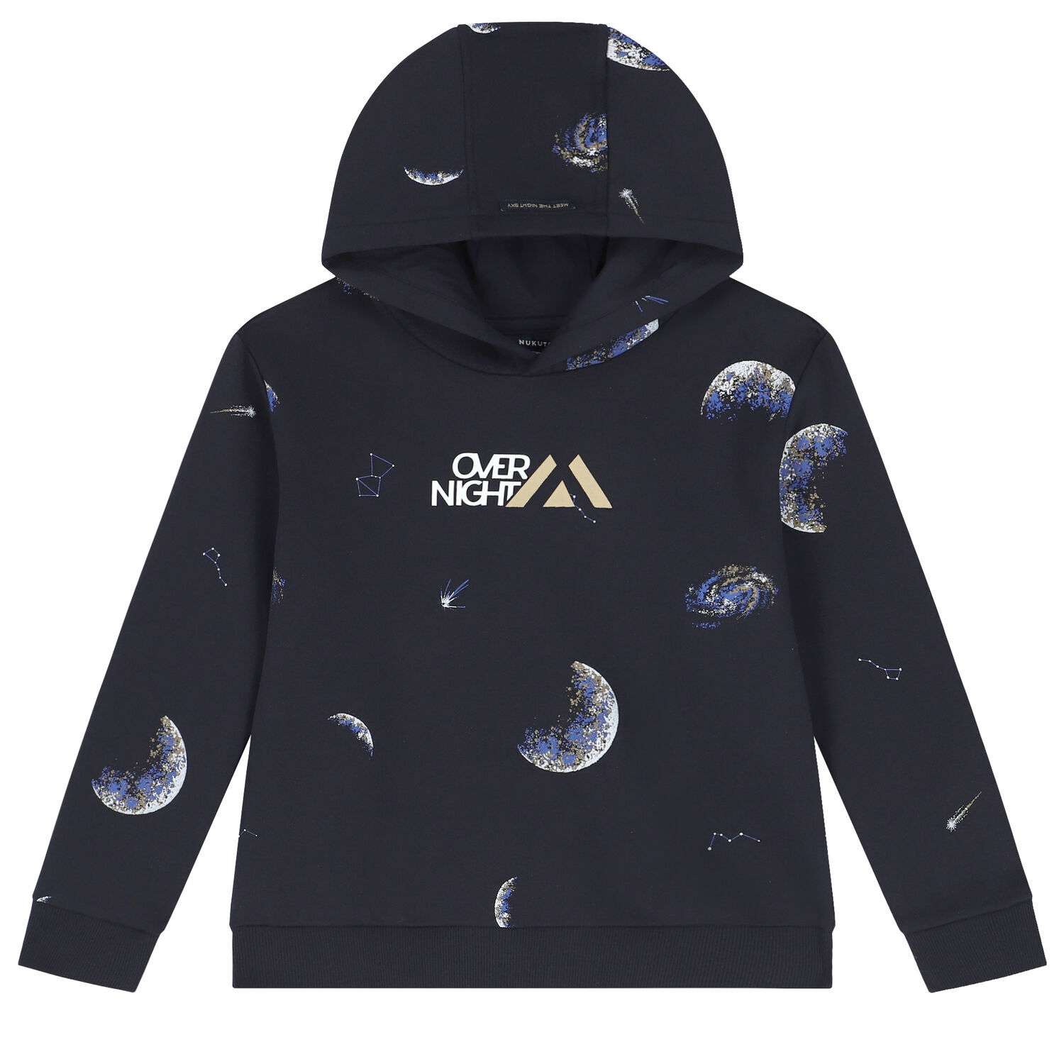 Boys Navy Blue Space Hooded Top, 1, hi-res