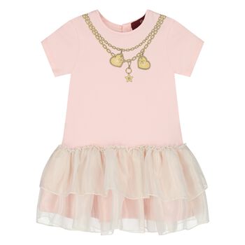 Younger Girls Pink Necklace Logo Dress