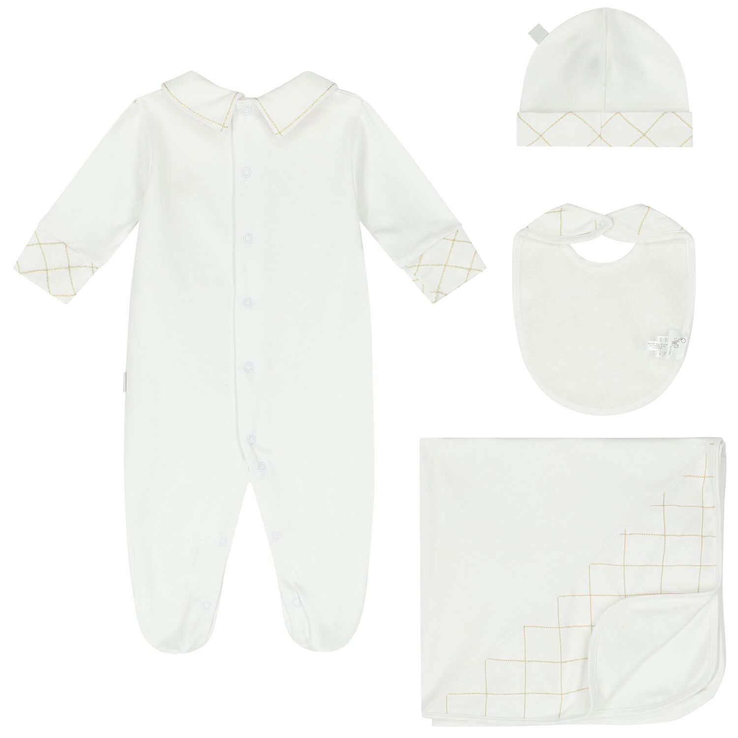 Baby Boys White & Gold Logo Babygrow Gift Set, 1, hi-res image number null