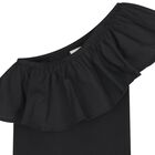 Girls Black One Shoulder Top, 1, hi-res