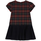 Girls Navy Blue & Red Tartan Pleated Dress, 1, hi-res