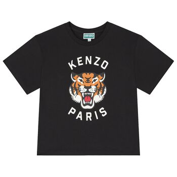 KENZO KIDS تي شيرت أسود بشعار النمر للأولاد, 4 تي شيرت أسود بشعار النمر للأولاد