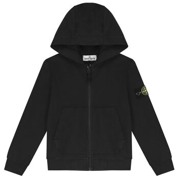 Boys Black Logo Hooded Zip Up Top