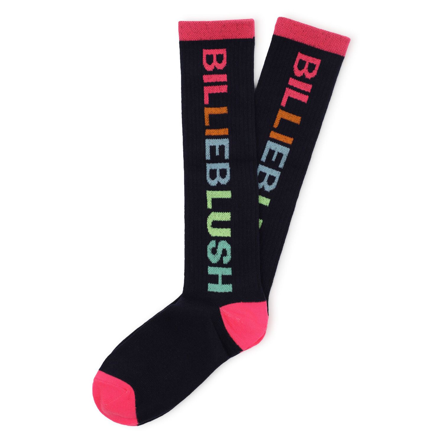 Girls Navy Blue & Pink Logo Socks, 1, hi-res
