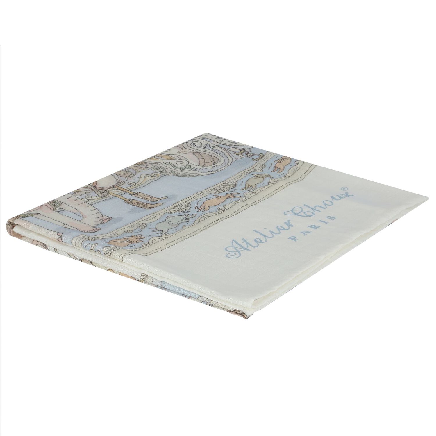 Baby Boys Ivory & Blue Carousel Swaddle Blanket, 1, hi-res