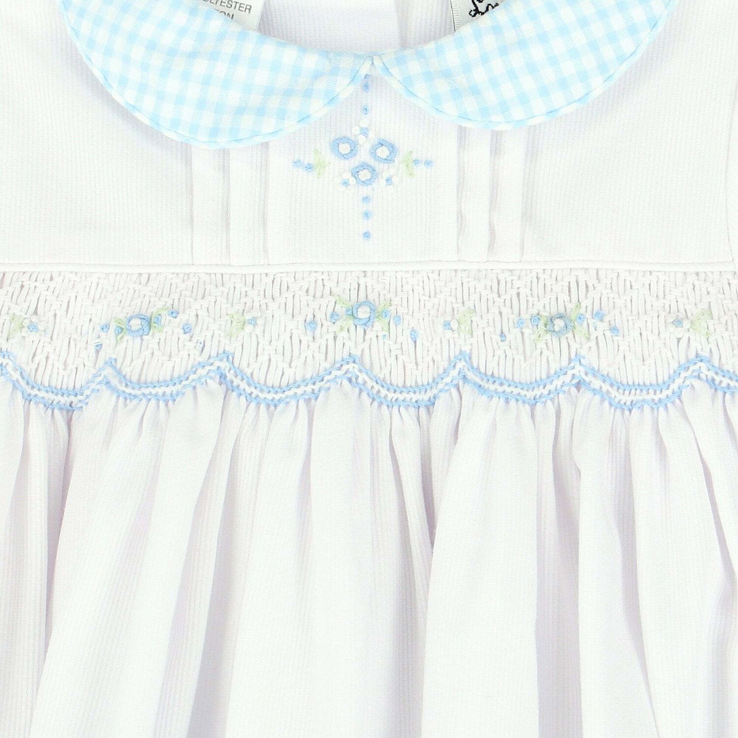 Baby Girls White & Blue Embroidered Dress, 1, hi-res image number null