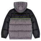 Boys Grey & Green Logo Padded Puffer Jacket, 1, hi-res