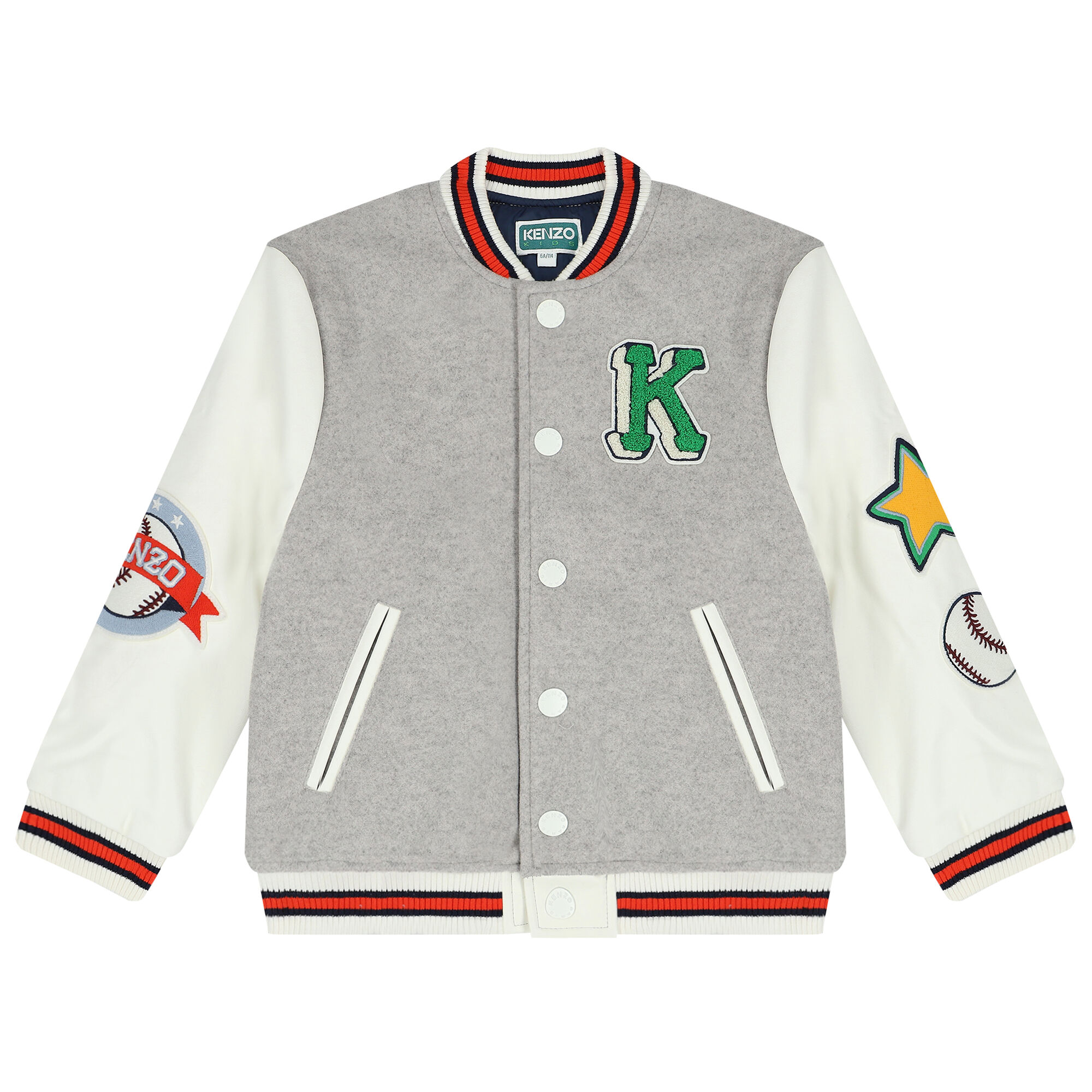KENZO KIDS Boys Grey Ivory Logo Varsity Jacket Junior Couture UAE