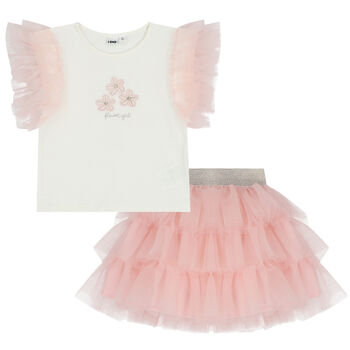 Girls Ivory Top & Pink Tulle Skirt Set