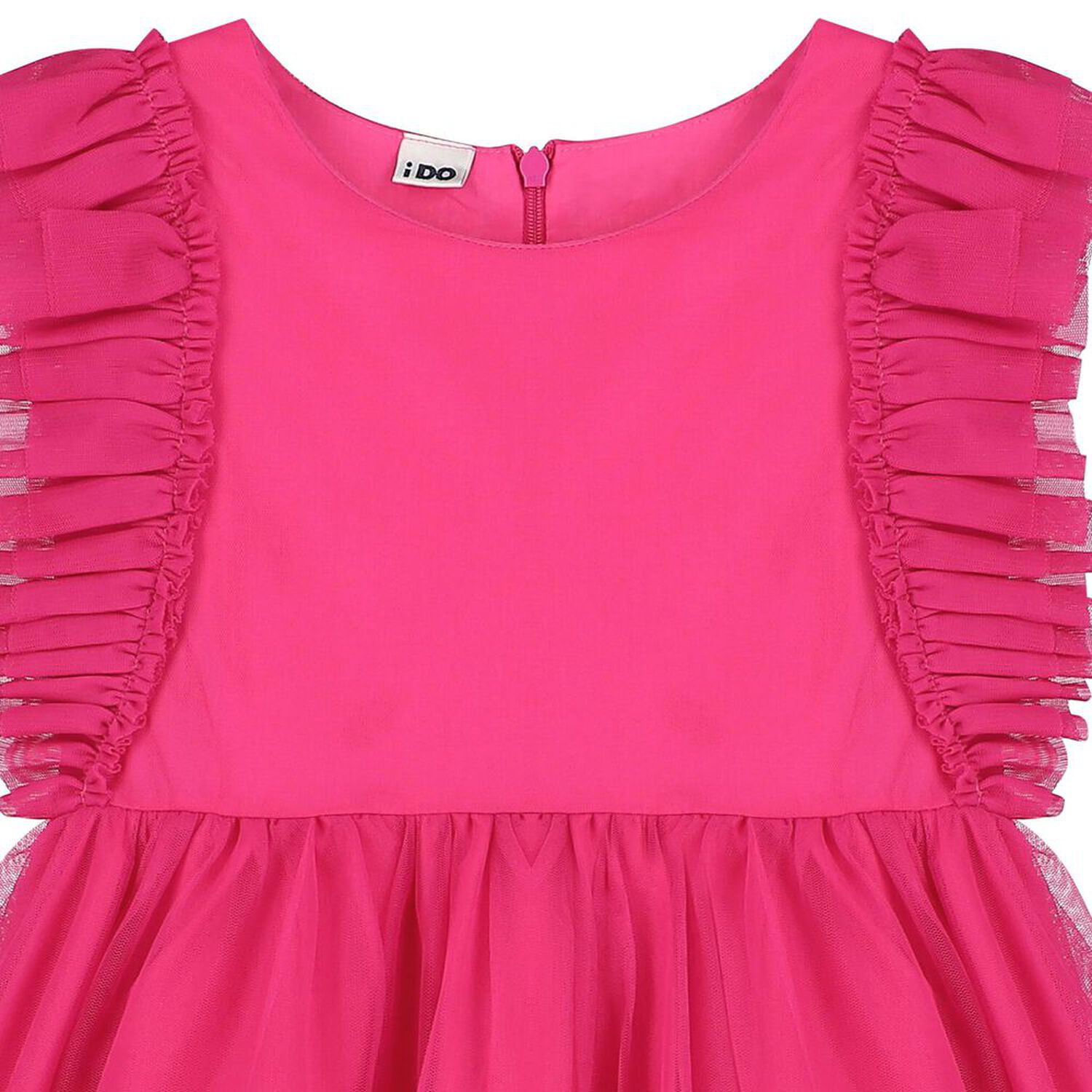 فستان بنات تول مكشكش باللون الوردي, 1, hi-res image number null