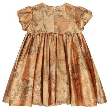 فستان للبنات باللون بيج بشعار خريطة جغرافية