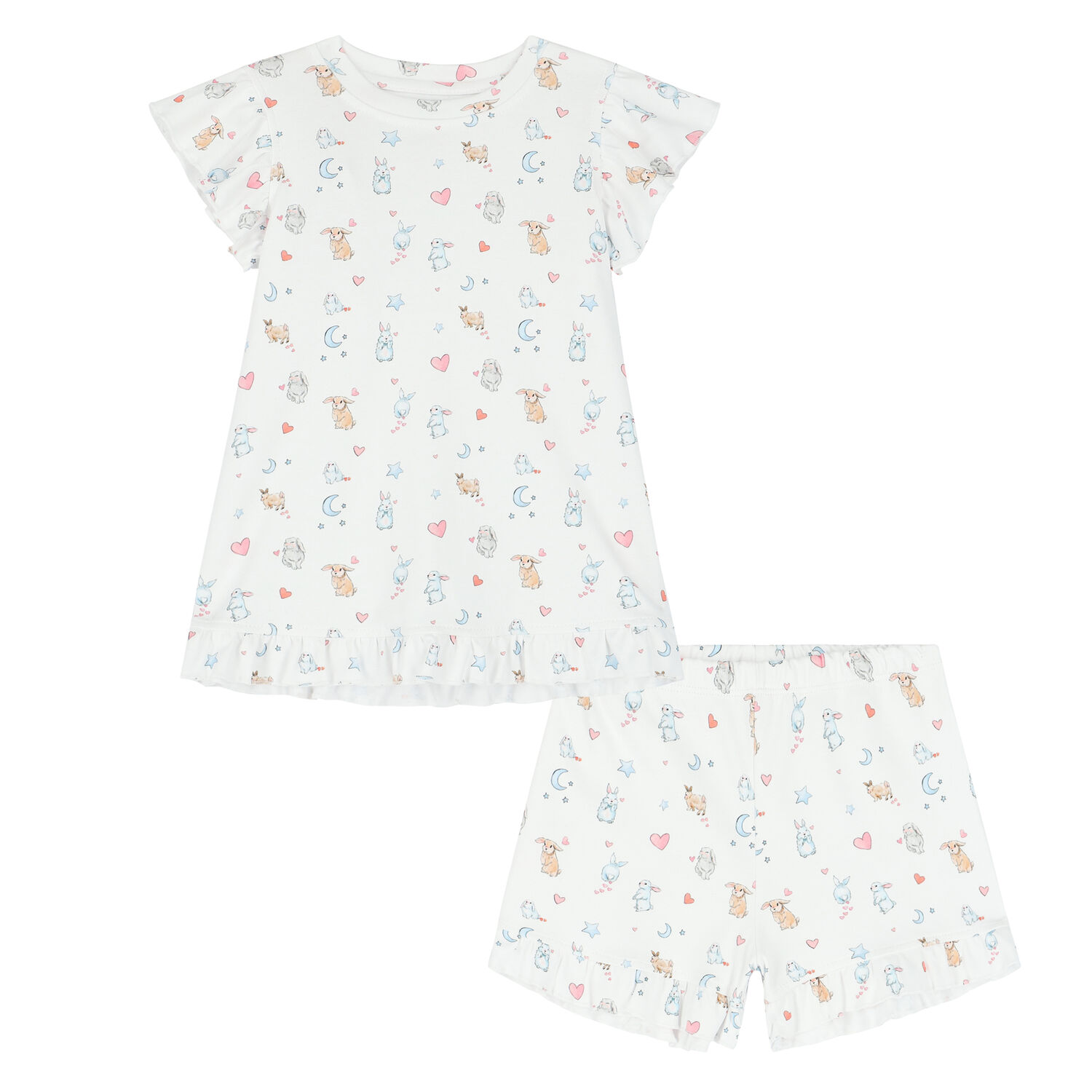 Girls White Bunny Pyjama, 1, hi-res