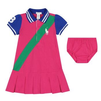 Baby Girls Pink & Green Logo Dress Set