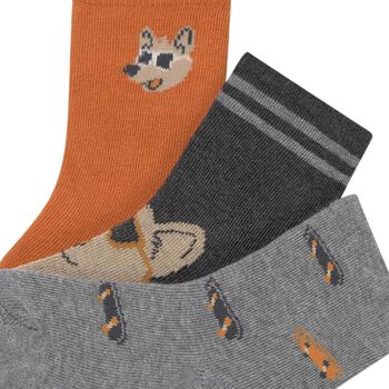 Younger Boys Grey & Orange Socks ( 3-Pack )