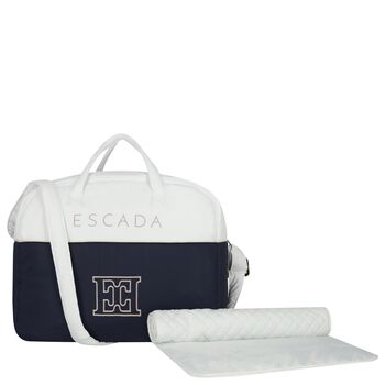 Baby Girls White & Navy Blue Logo Changing Bag