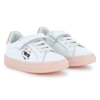 Girls White & Pink Choupette Trainers