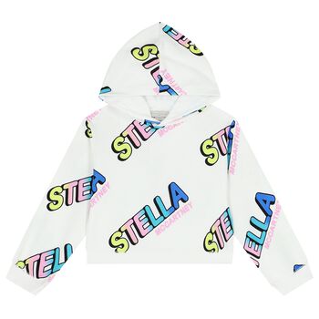 Girls White Logo Hooded Top