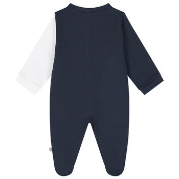 Boys Navy Blue & White Logo Babygrow