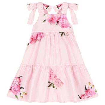 Girls Pink Bow Peony Dress