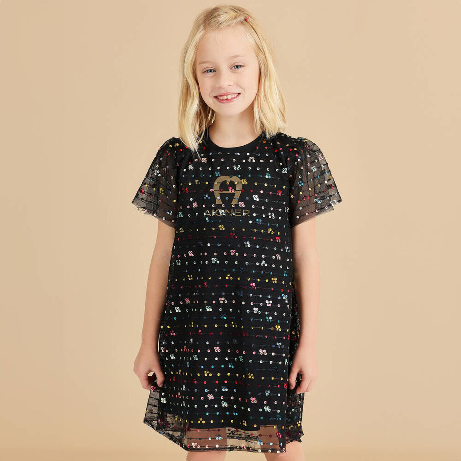 Girls Black Sequin Tulle Dress, 1, hi-res image number null