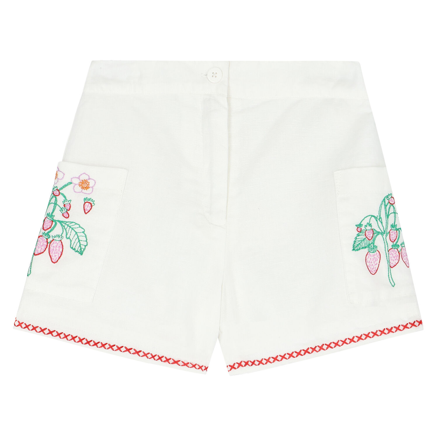 Girls White Strawberry Shorts, 1, hi-res image number null