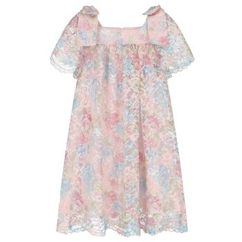 Girls Pink, Blue & Green Floral Lace Dress 