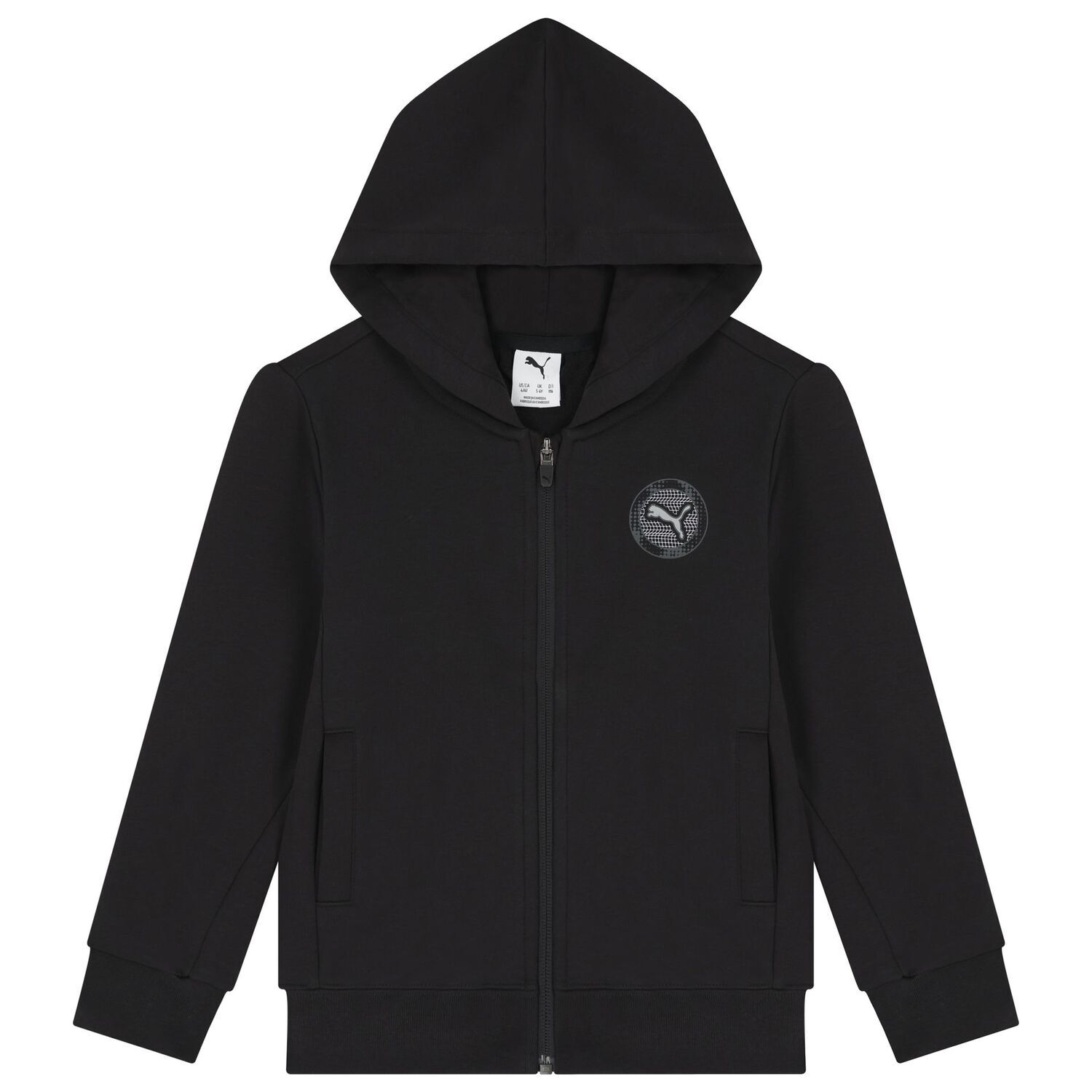 Boys Black Logo Hooded Zip Up Top, 1, hi-res