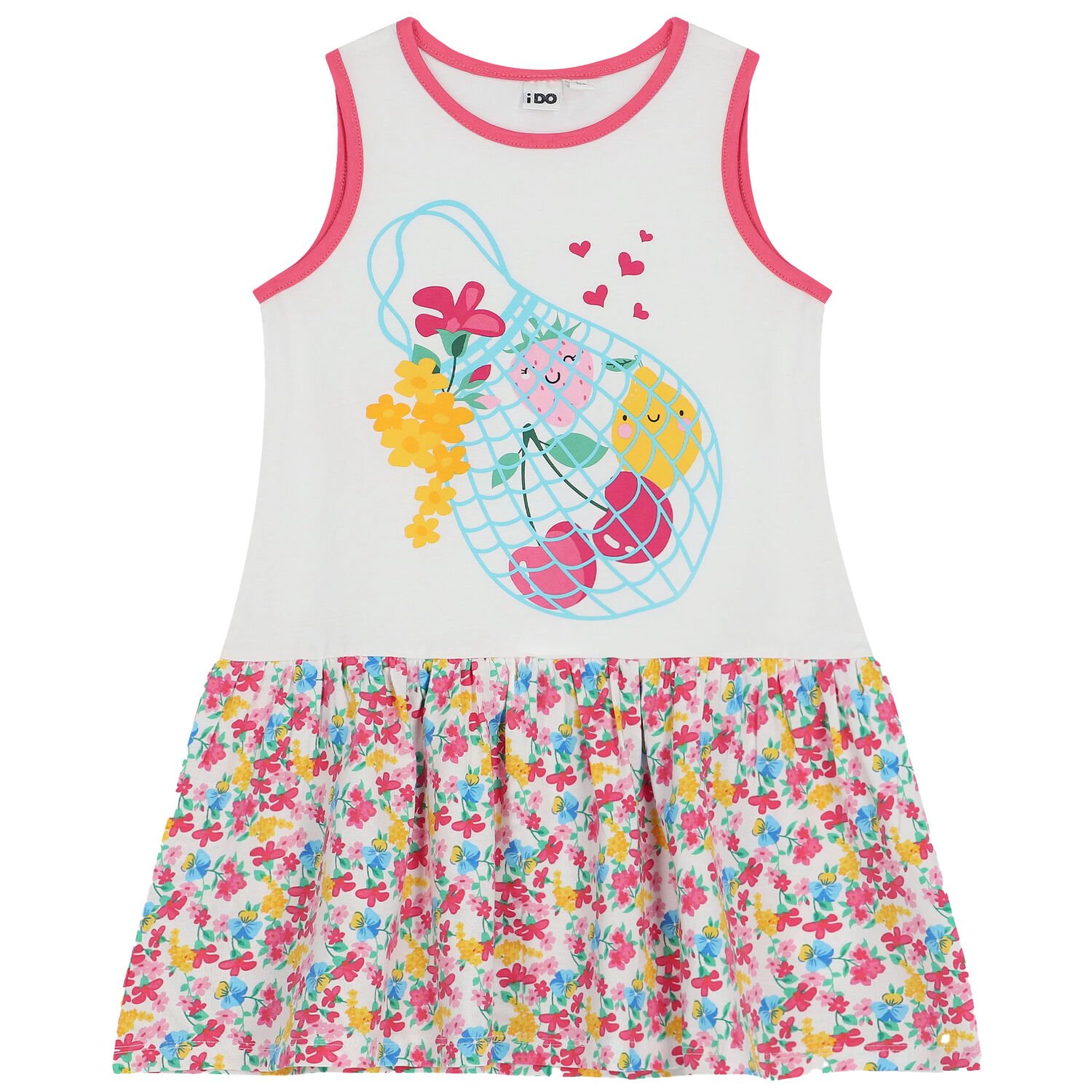 Girls White Floral Dress, 1, hi-res