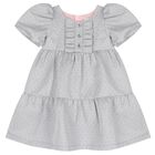 Girls Grey Jacquard Tiered Dress, 1, hi-res