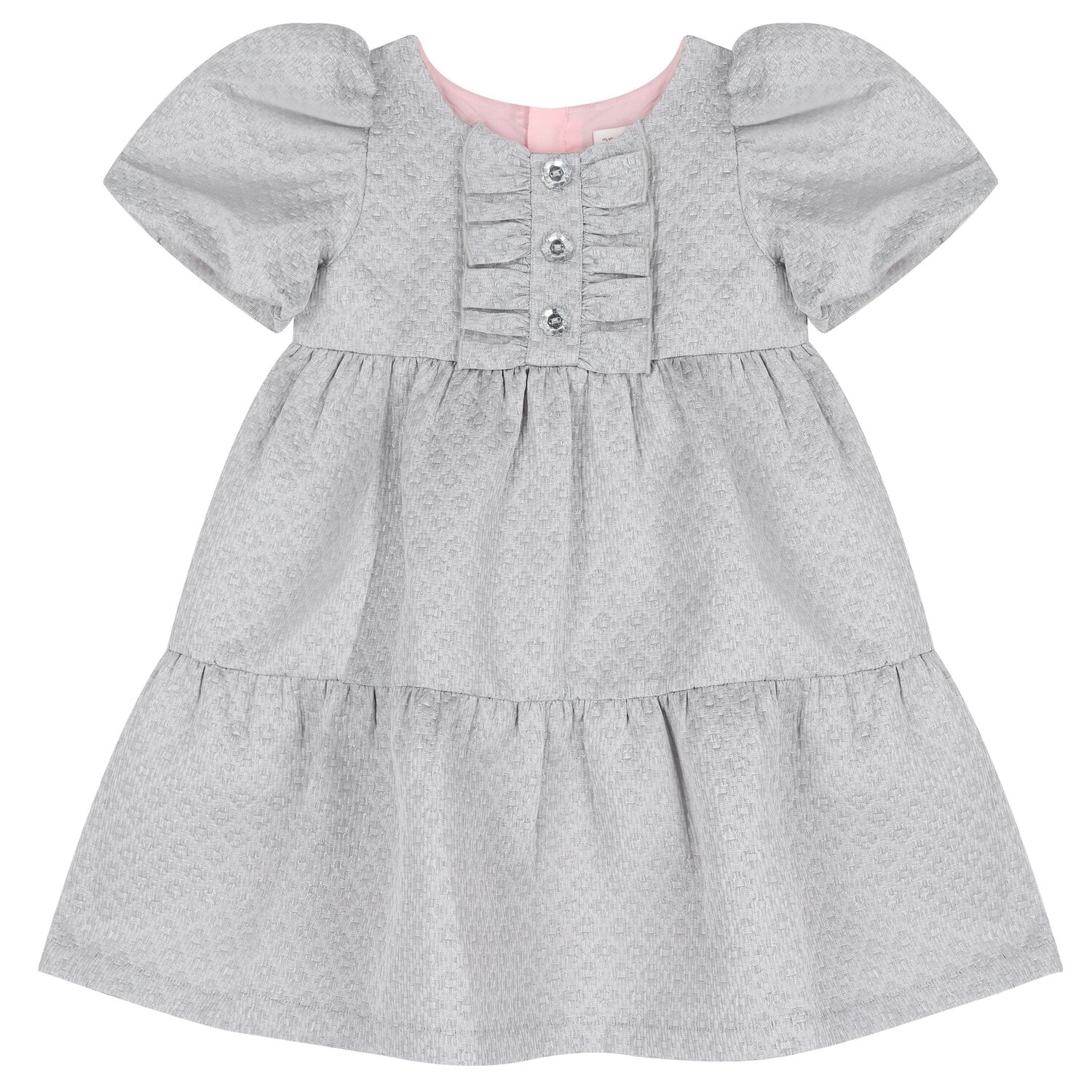 Girls Grey Jacquard Tiered Dress, 1, hi-res