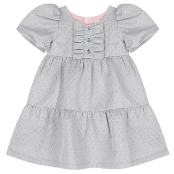 Girls Grey Jacquard Tiered Dress